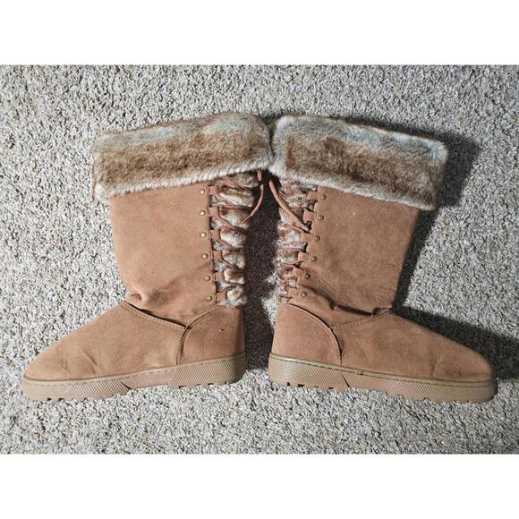 Womens Rampage RAM-ASHER Brown Faux Suede Faux Fur Boots 7M - Picture 1 of 9